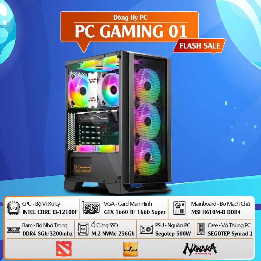 Full Bộ PC Gaming - INTEL CORE I3 12100F | Main H610M-B | GTX 1660Ti